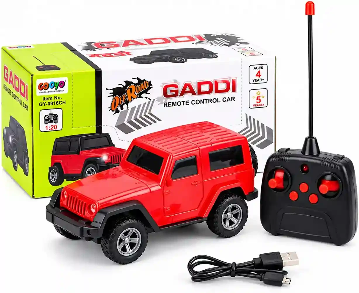 Gooyo GADDI 1:20 RC Thar Off-Road SUV Toy Car with Remote Control, 360° Rotation, Front LED Lights, Bollywood Music & USB Rechargeable Battery for Boys & Girls Ages 4+
