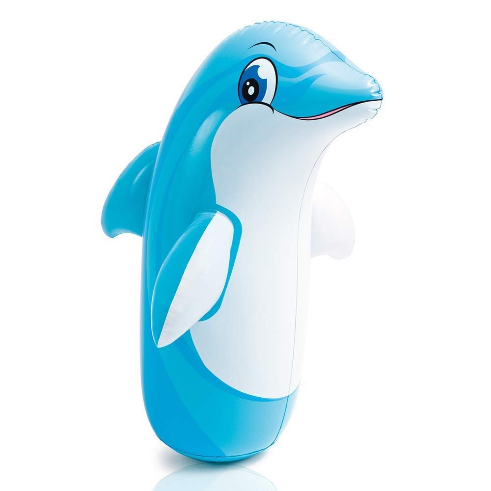 Intex Dolphin “Hit Me” Bop Bag with Sand-Weighted Bottom | 98×44 cm Inflatable Punching Bag Toy for Kids