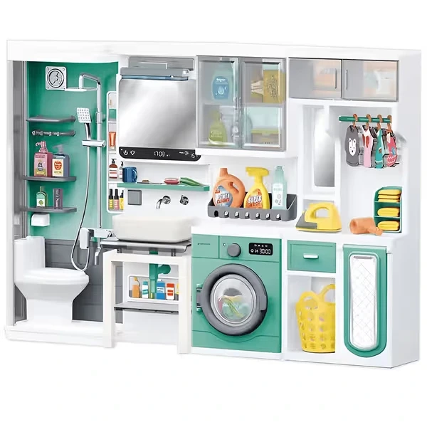 Kids Bathroom Playset with Toilet, Shower & Washing Machine – Lights & Sounds Pretend Learn Toy