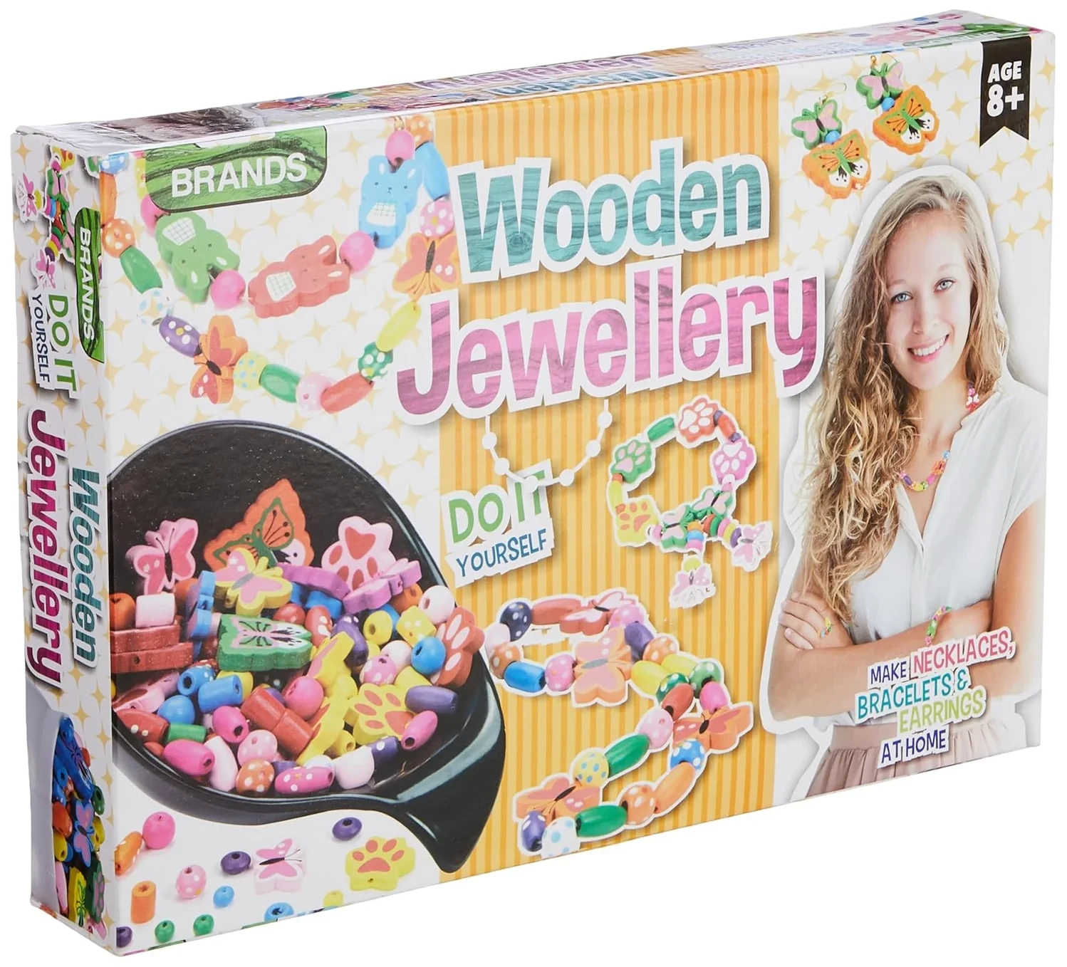 Wooden Jewellery Making DIY Kit for Kids, All-in-One Beading Set with Colorful Wooden Beads, Pendants, Wire, Clasps & Instructions, Premium Craft Kit for Ages 8+