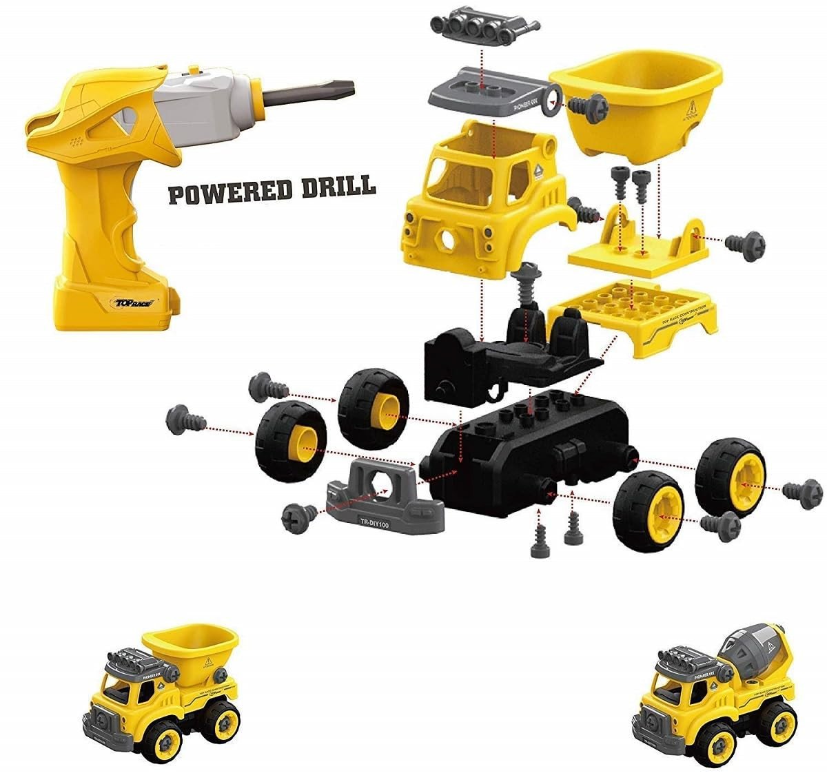 DIY Construction Vehicle Play Set with Automatic Drill – Build and Assemble Construction Trucks for Kids