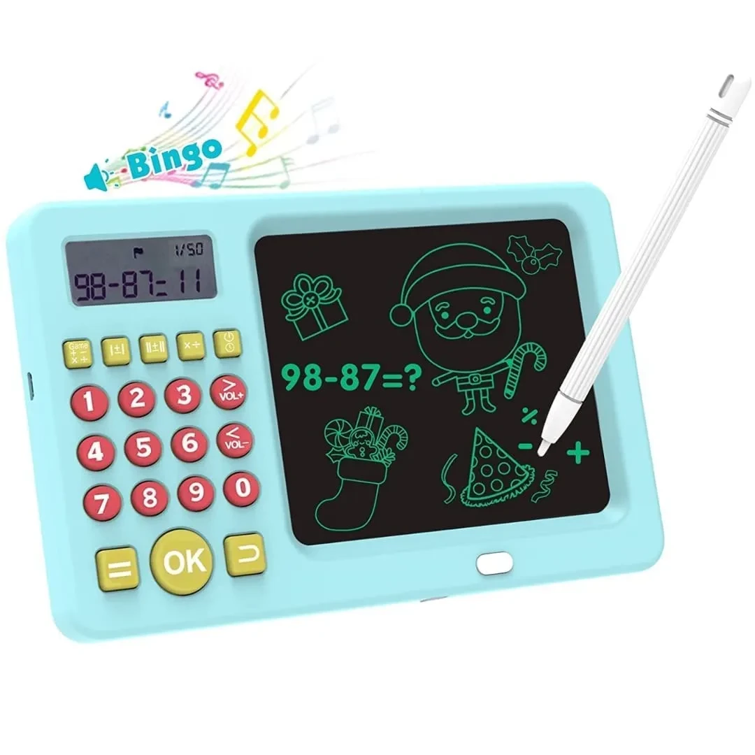Universal 2 in 1 LCD Writing Tablet with Pen & Calculator – Early Education Notepad/Drawing Pad (Multi-Colour)