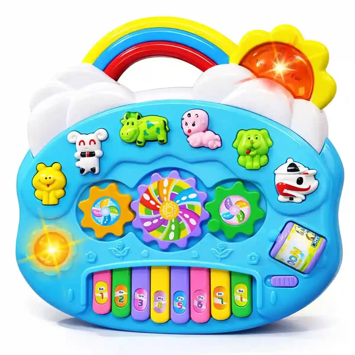 Musical Rainbow Piano Toy for Toddlers (Ages 1-4) Interactive Learning Keyboard with Flashing Lights, 6 Animal Sounds, Rotating Gears & Spinning Barrel, Educational Gift