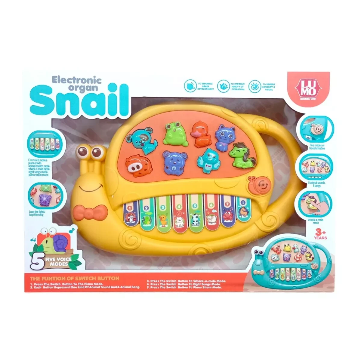 Snail Electronic Piano for Kids – 5 Voice Modes with Animal Sounds, Songs & Interactive Buttons