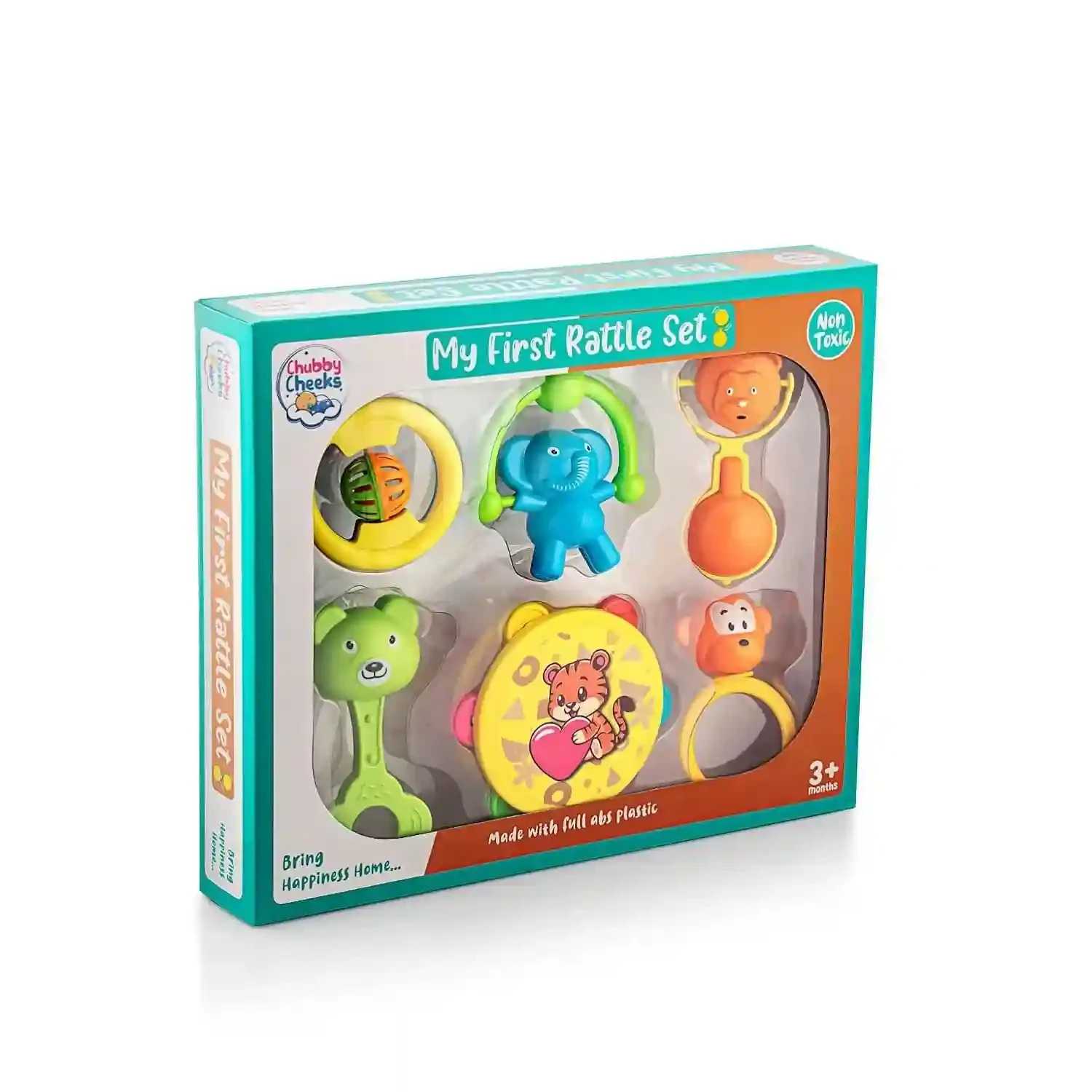 Sunny Chubby Cheeks My First Rattle Set – Pack of 6 Multicolor Sensory Toys for Infants 3M+ | Non-Toxic ABS Plastic, Easy Grip