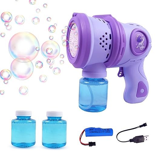 Fully Automatic Rechargeable Bubble Gun with 12 Holes and LED Lights