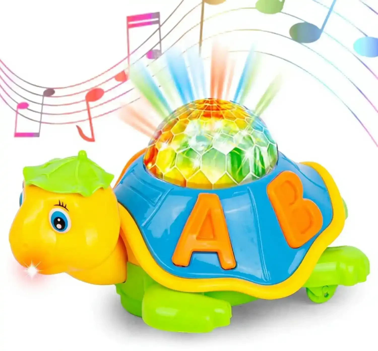 Musical Bump-and-Go Tortoise Toy with 3D Flashing Lights & Sound – Walking Animal Motion Toy for Toddlers