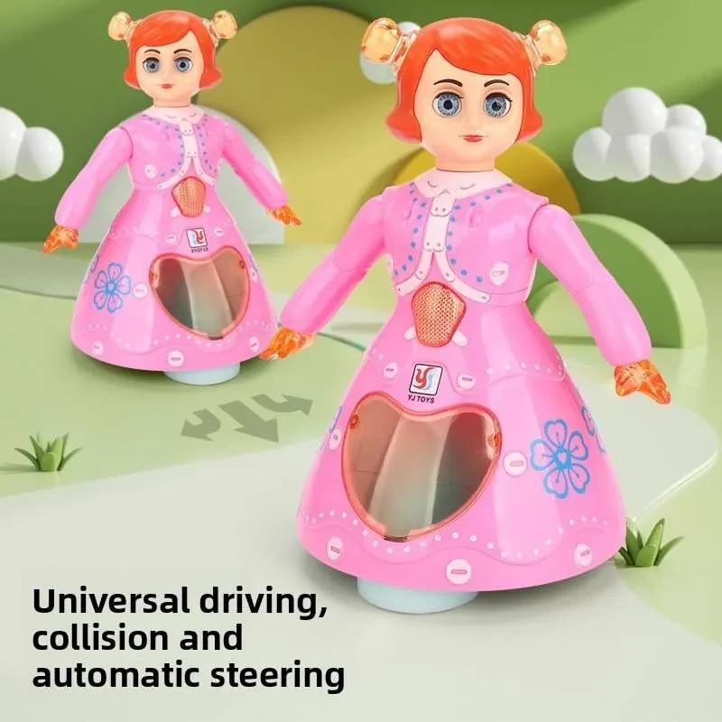 Princess Dora 360° Rotating Musical Dancing Doll Toy with Bump & Go Action – Interactive Toddler Robot Girl with 3D Flashing Lights, Swinging Arms & Blinking Eyes, Gift for Ages 2+ (21x16cm)