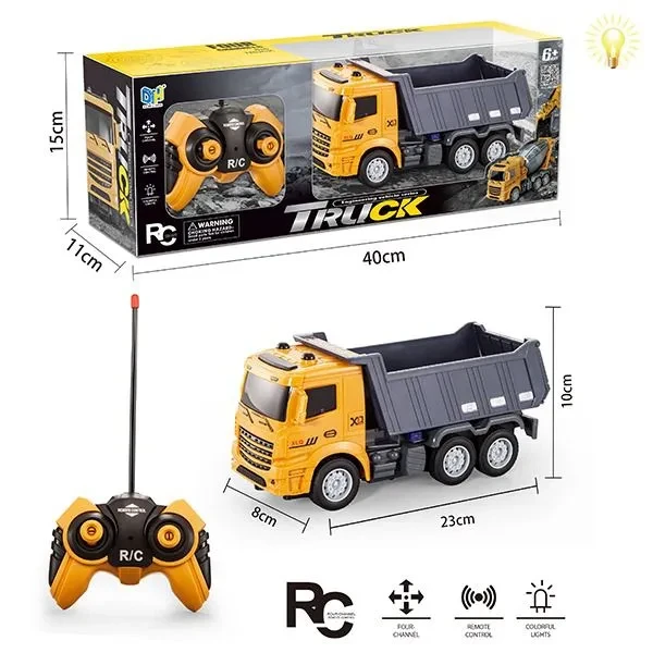 RC Dumper Truck with Headlight – 4-Channel Remote-Controlled Construction Vehicle