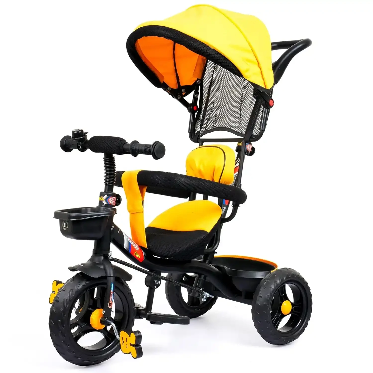 Luusa® TFT-500 Tricycle with Canopy & Parental Control Handle – Heavy Duty, Cushion Seat & Safety Guard Rail for Kids