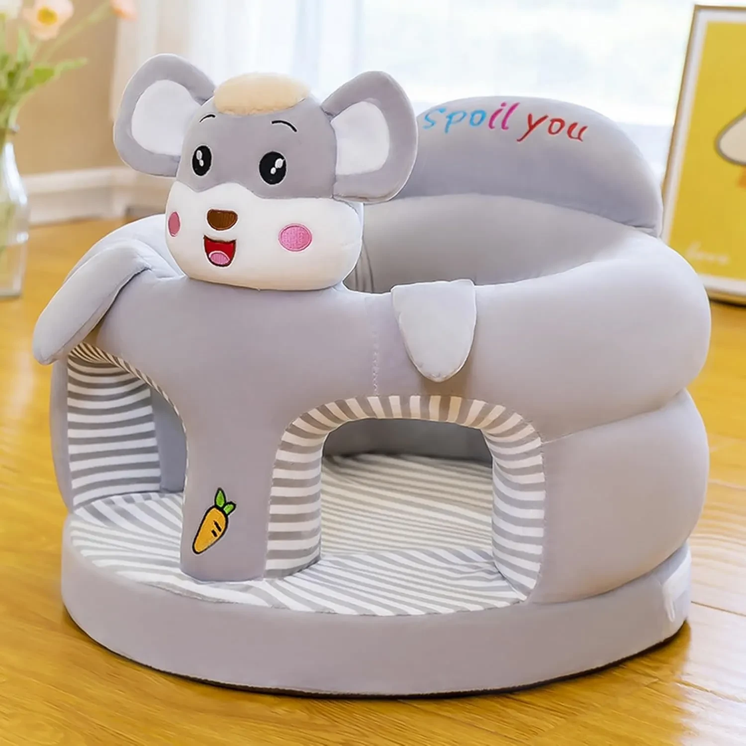 Teddy Plush Baby Seater Sofa – Soft Cotton Support Chair for Babies (Grey)