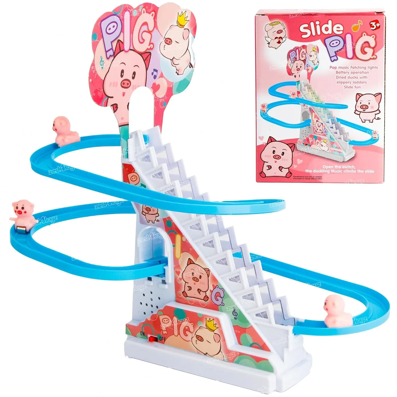 Pig Slide Toy Set – Automatic Stair-Climbing Track with Music & Lights