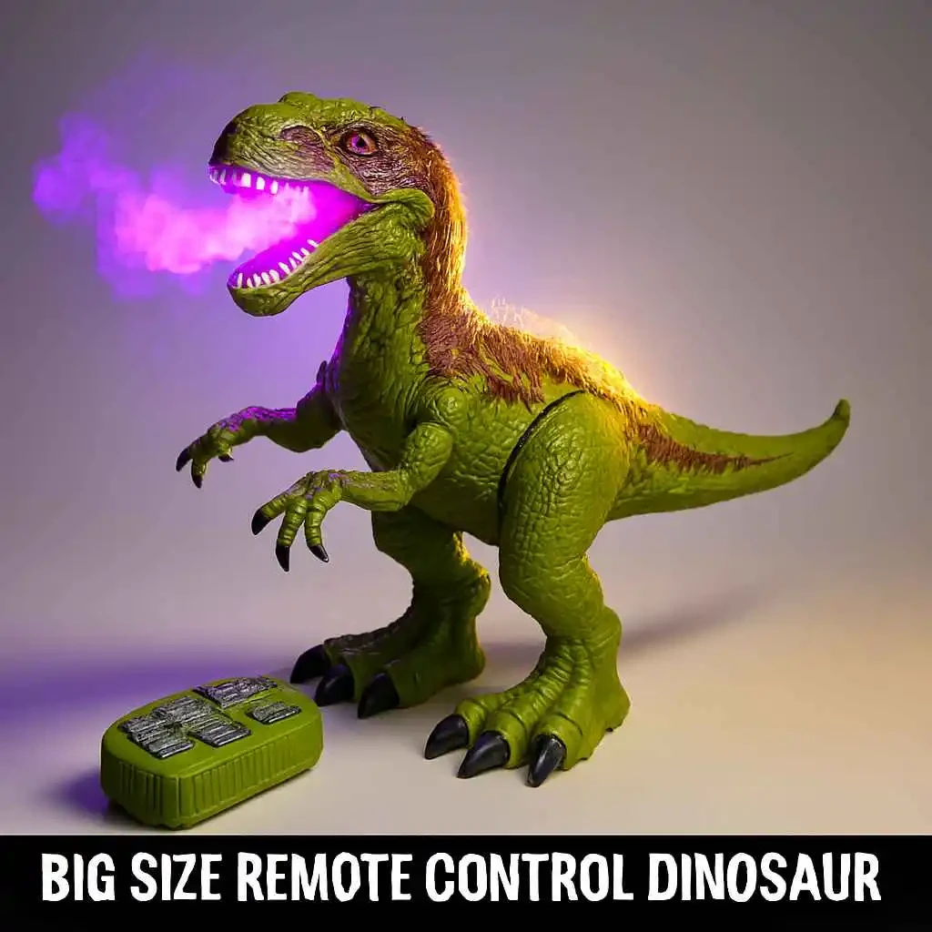 Dinosaur World – Remote-Control Walking Dino with Smoke Spray & LED Lights