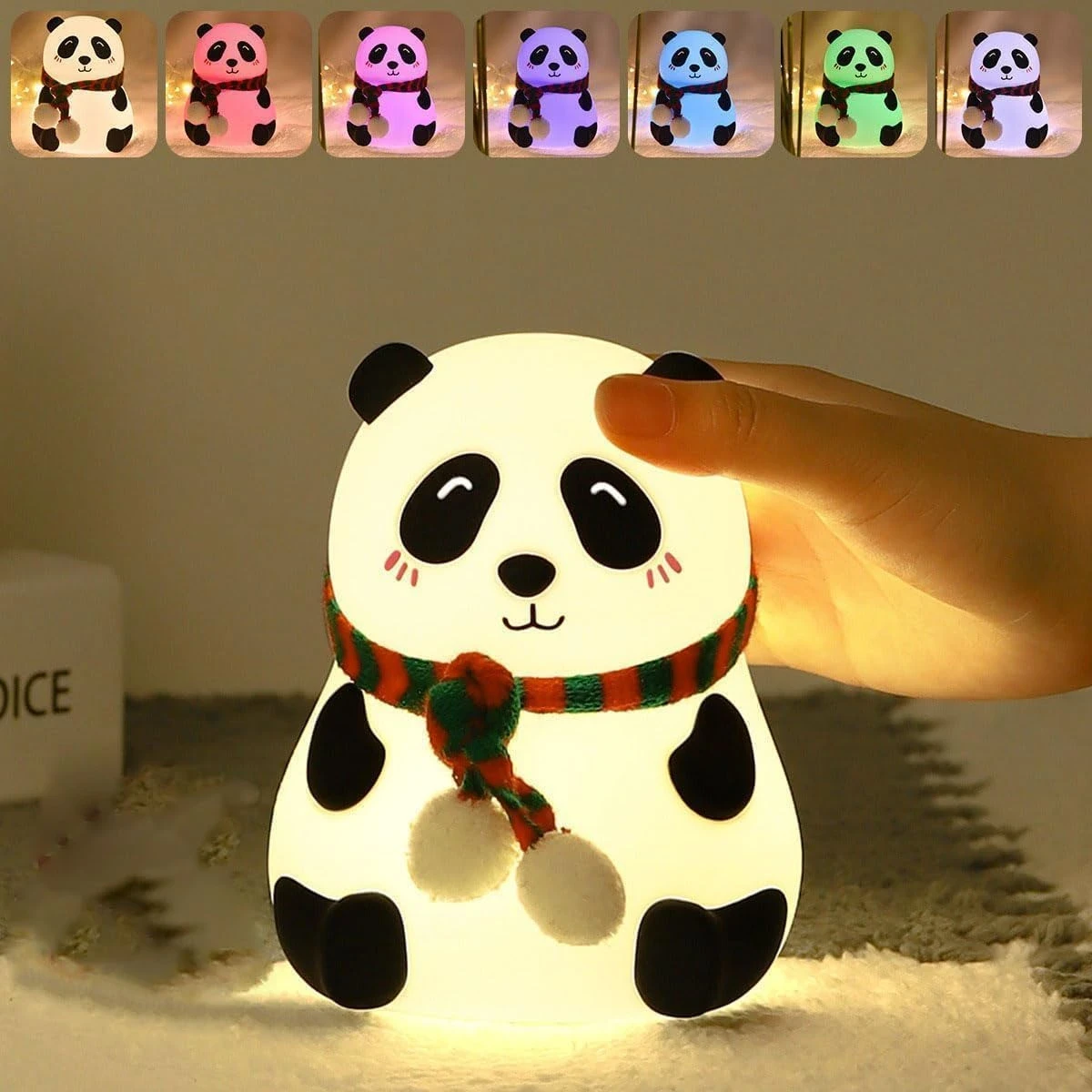 Silicone Panda Night Lamp with Scarf – USB Rechargeable, Touch-Controlled 7‑Color Mood Light