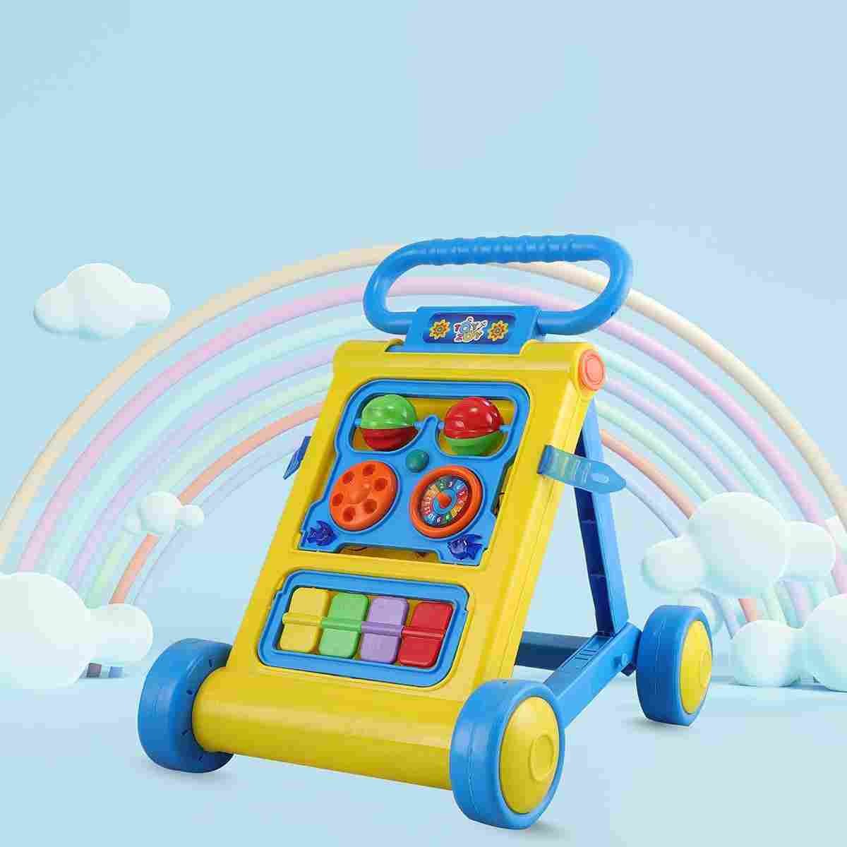 Toyzoy Foldable Baby Push Activity Walker for 6-18 Months | Anti-Bow-Leg Triangular Toddler Walking Stand with Musical Piano, Activity Toy Bar & Anti-Slip Wheels | BIS ISI Certified