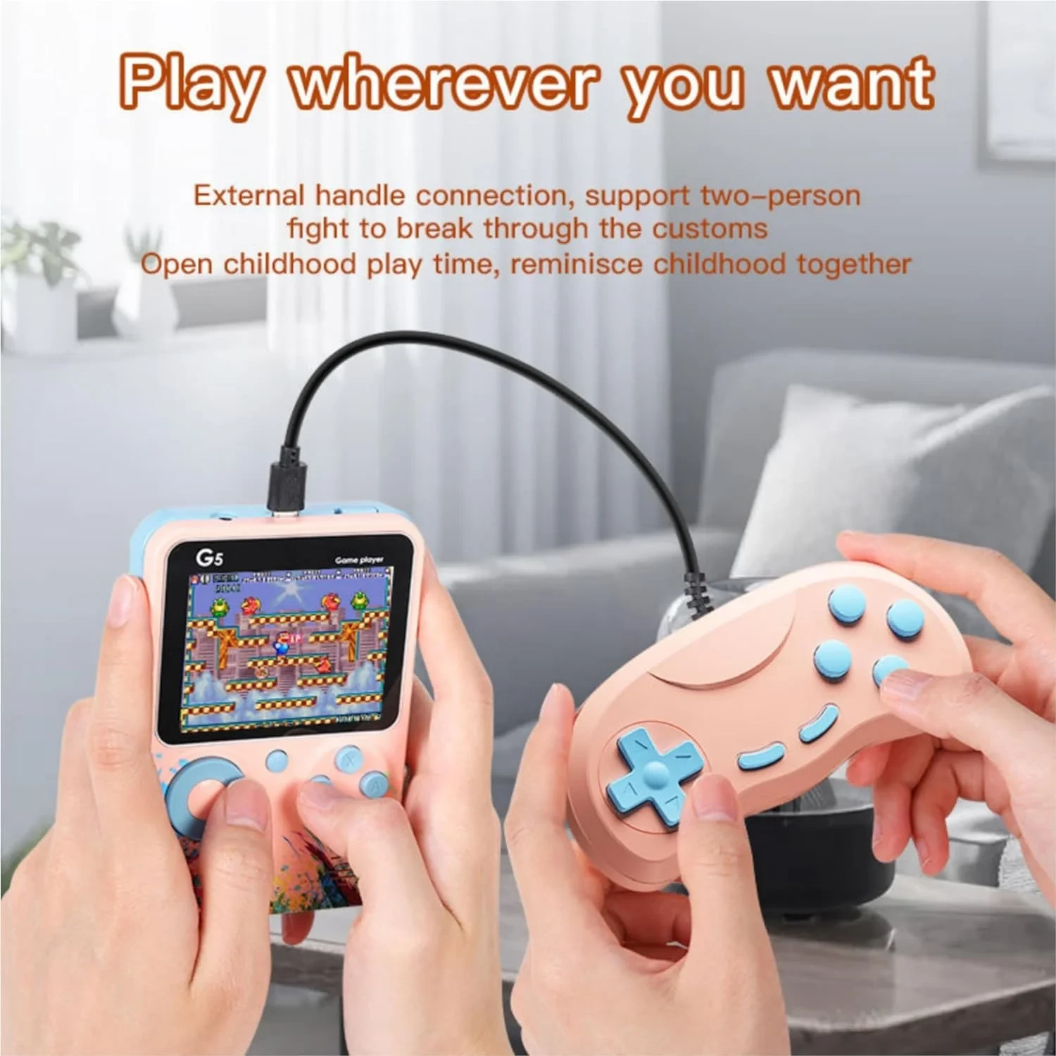 G5 2-Player 500+ Built-in Retro Games for Kids, TV Play, Handheld Console
