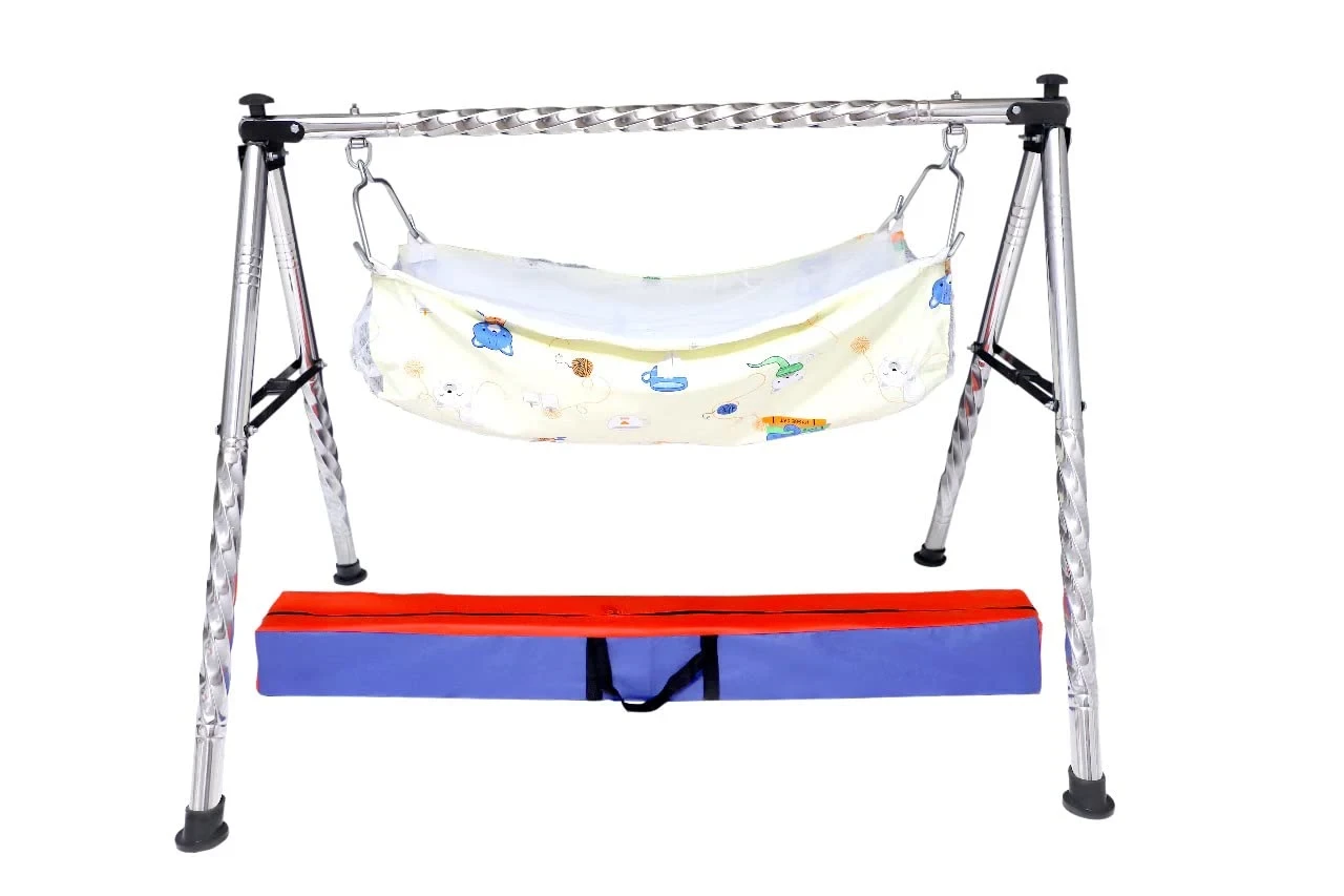 Portable Folding Swing Cradle with Free Indian Style Cotton Cloth – Baby Jhula/Baby Swing/Cradle/Palna