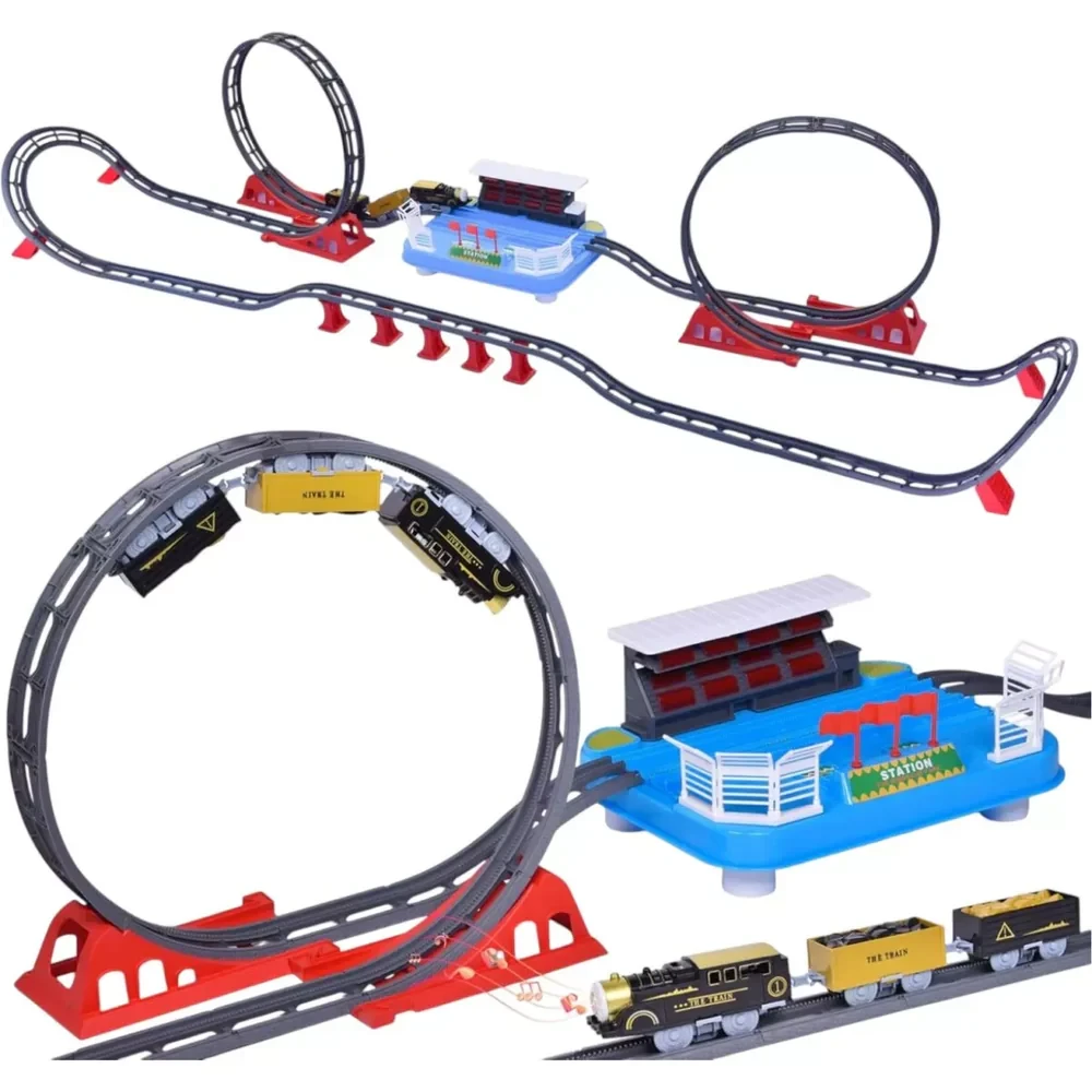 Classic Loop Train Set (47-Piece) – Battery-Operated Stunt Tracks & Station for Kids 3+