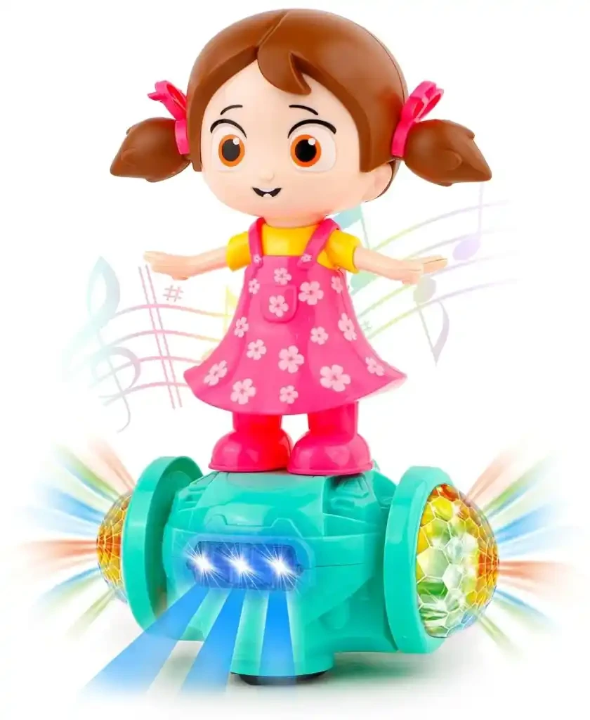 Dancing Girl Battery Operated Toy – 5D Lights & Music, Bump & Go Action, Battery-Operated Musical Doll for Kids