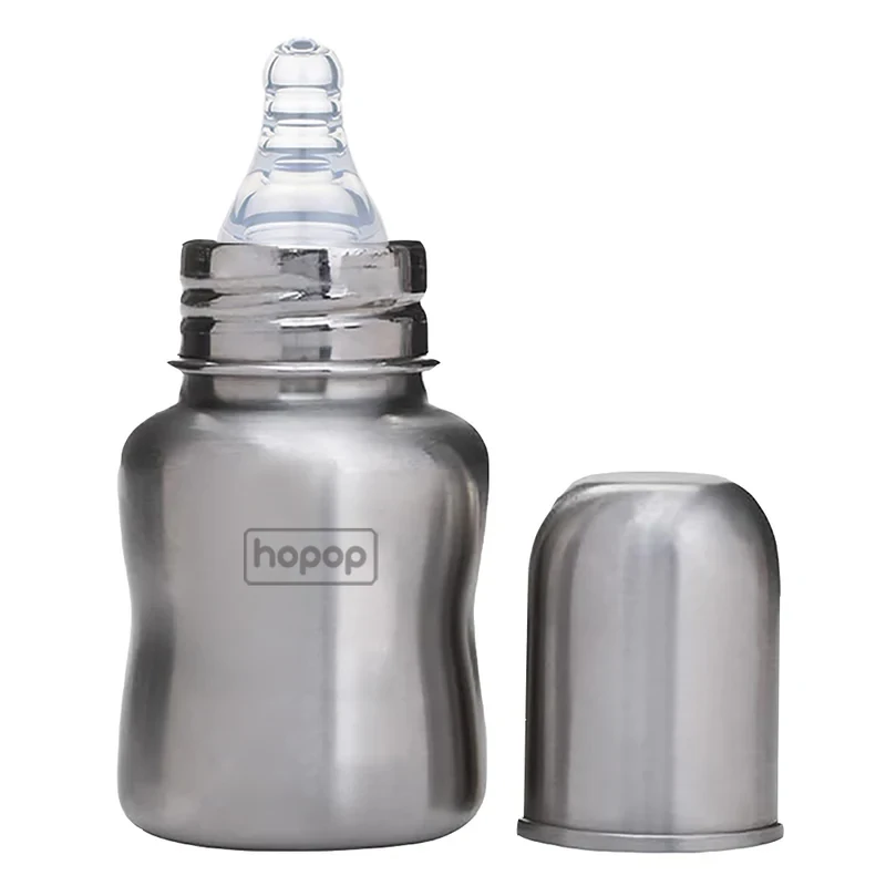 Hopop Baby Steel Feeding Bottle – 304-Grade Stainless Steel, Anti-Colic, Leak-Proof