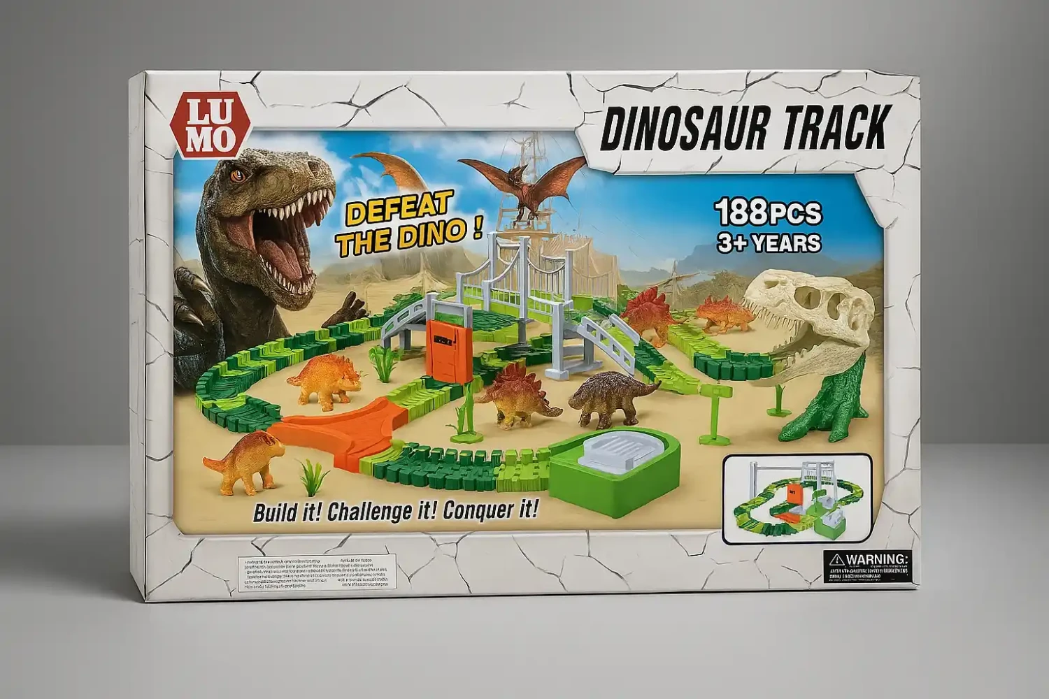 Dinosaur Track Set 188pc - Flexible Serpentine Racing Set for Kids
