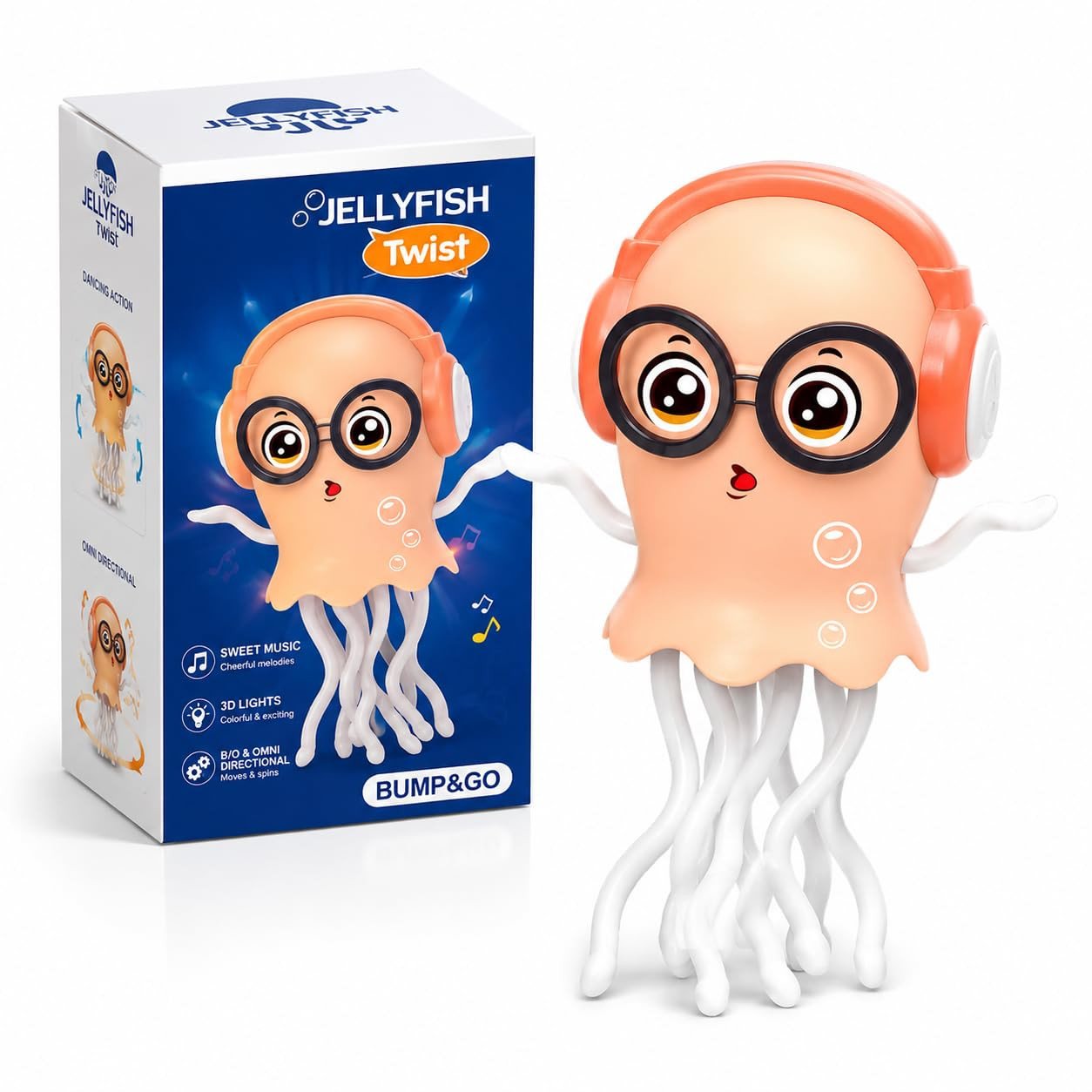 Dancing Jellyfish Musical Baby Toy – 360° Rotating Tentacles, Bump & Go Obstacle Avoidance Crawling Toy with 3D LED Lights & Music for Infants 6-36 Months