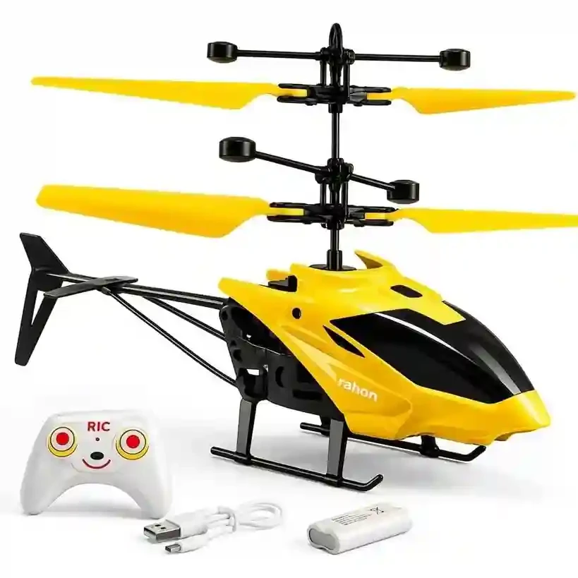 2-in-1 RC Helicopter Toy with Infrared Hand Induction Sensor & Remote Control, USB Rechargeable Flying Gyro Drone with LED Searchlights for Kids Boys Ages 8+