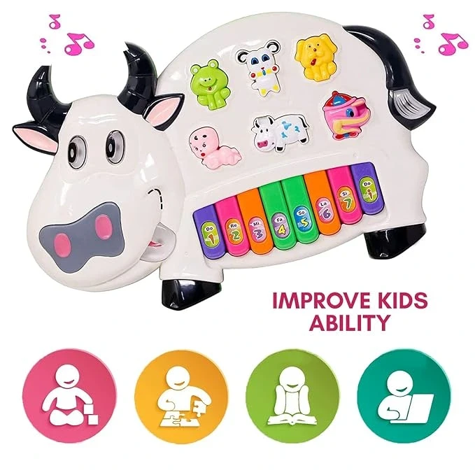 Musical Cow Piano Toy with Flashing Light and Sound for Toddlers and Kids