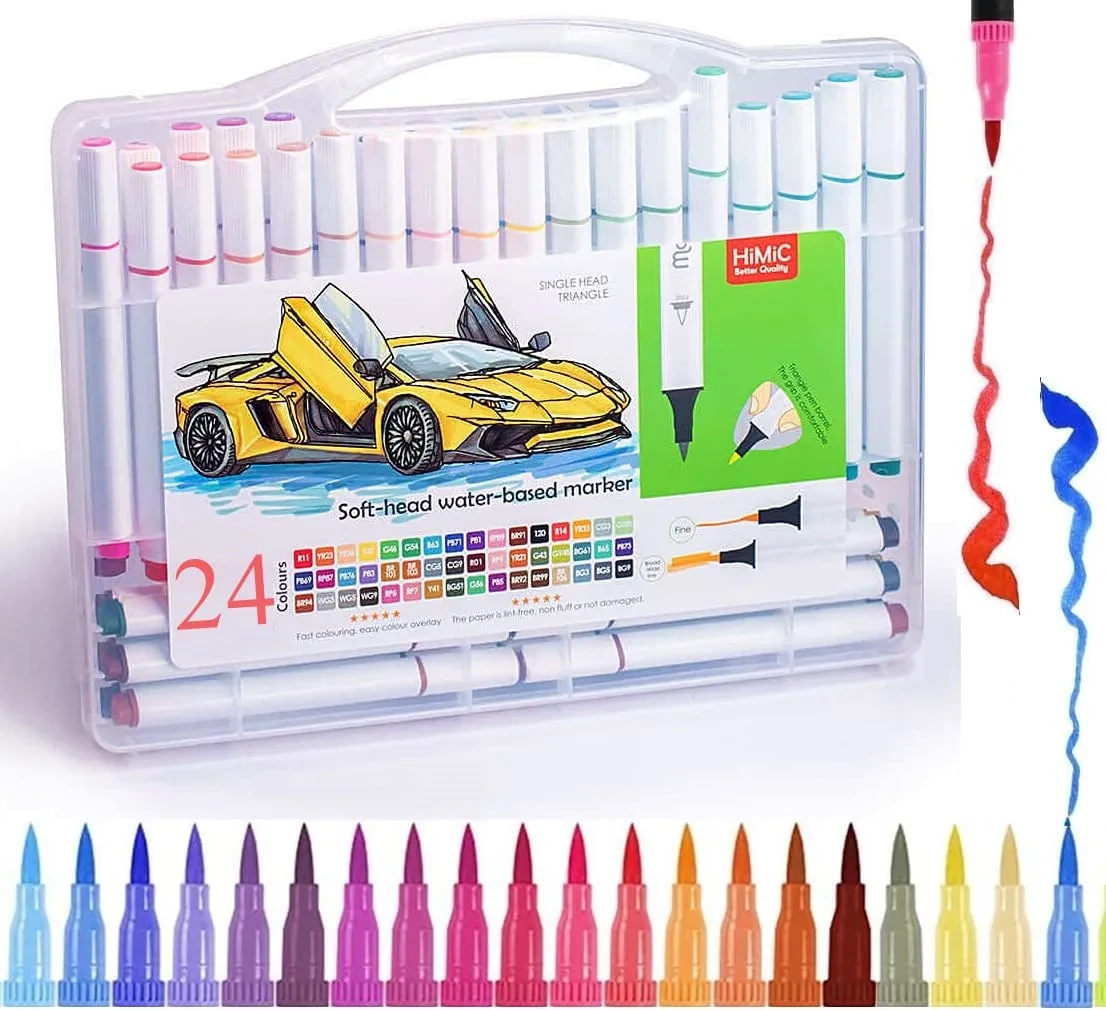 HiMiC 24-Color Acrylic Paint Markers – Dual-Tip Brush & Fine Tip Set (Kids & Hobbyists)