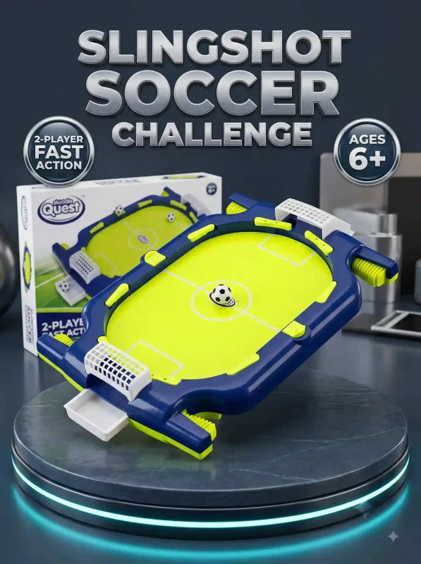 SKOODLE Quest Slingshot Soccer Challenge Game – 2-Player Fast Tabletop Target Shooting Arena with Kick Levers, Goal Nets & Balls, Hand-Eye Coordination Toy for Kids Boys Girls Adults Age 6+