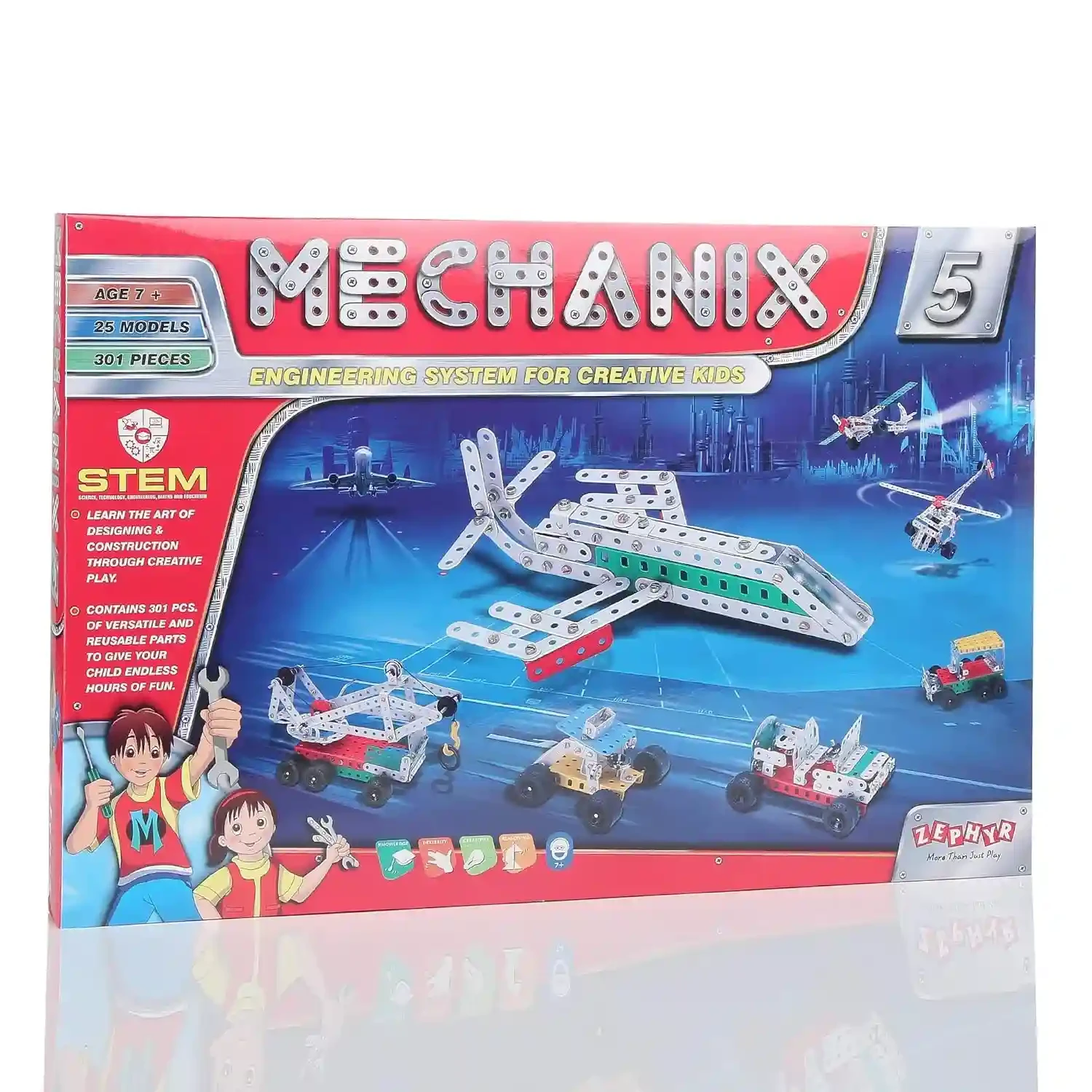 Mechanix-5 Metal Construction Set – 300-Piece STEM Building Kit for Kids