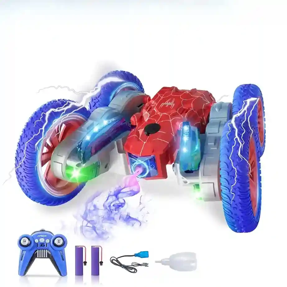 360° Rotating Stunt RC Car with Smoke & LED Lights | Remote Control All-Terrain Flip Car | Rechargeable Stunt Racer for Kids