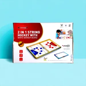 Simarr 2‑in‑1 Wooden String Hockey Board Game with White Marker Board
