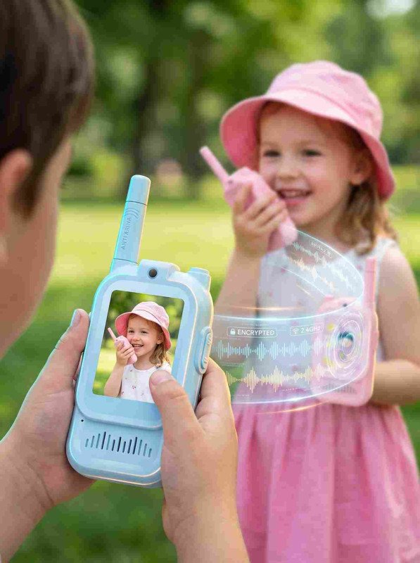 Kids 2-in-1 Video Walkie Talkie Set (Pack of 2) – Real-Time 2-Way Video Calling, LCD Screen, Camera, Voice Changer & Type-C Rechargeable Gadget for Boys & Girls (Blue & Pink)