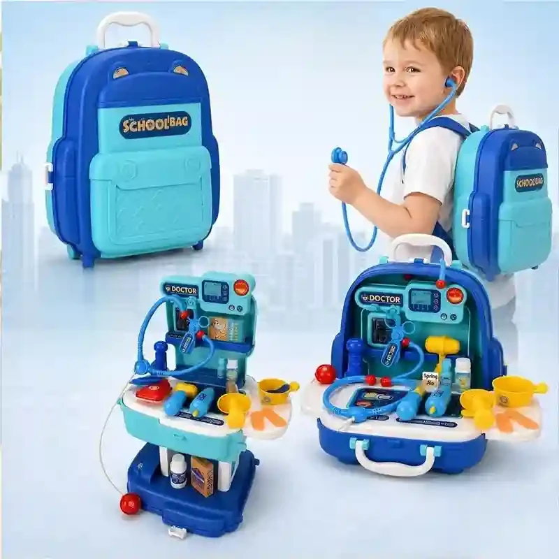 2-in-1 Doctor Kit School Bag Playset for Kids (31 Pcs) Transforming Medical Clinic Backpack Station with Stethoscope, Syringe & Medical Tools, Pretend Play Toy for Toddlers Ages 3+