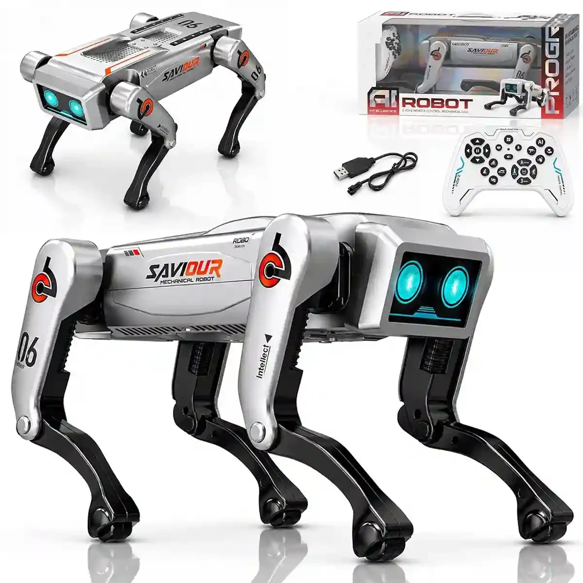 AI Smart Robot Dog Toy with 2.4GHz Remote Control, STEM Programming, Handstand & Stunt Poses, Glowing Blue LED Eyes, Music, Stories & Voice Interaction for Kids Ages 5+