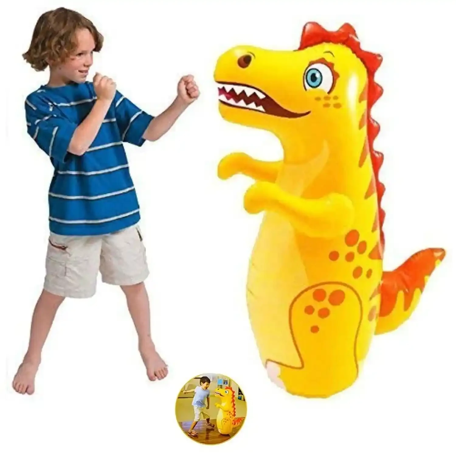 Intex Dragon “Hit Me” Bop Bag with Sand-Weighted Bottom | 98×44 cm Inflatable Punching Bag Toy for Kids