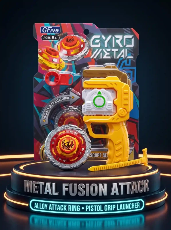 GFive Gyro Metal Battle Blade Set with Pistol Grip Launcher – Heavy Alloy Attack Ring Spinning Top with High-Speed Ripcord for Kids 6+ Years